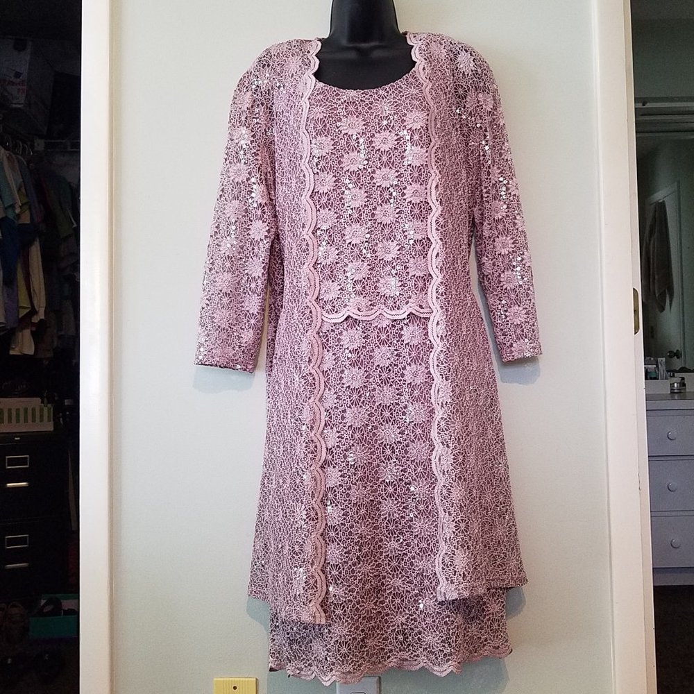 Sleeveless Sequin Lace Dress with Jacket, Size 10